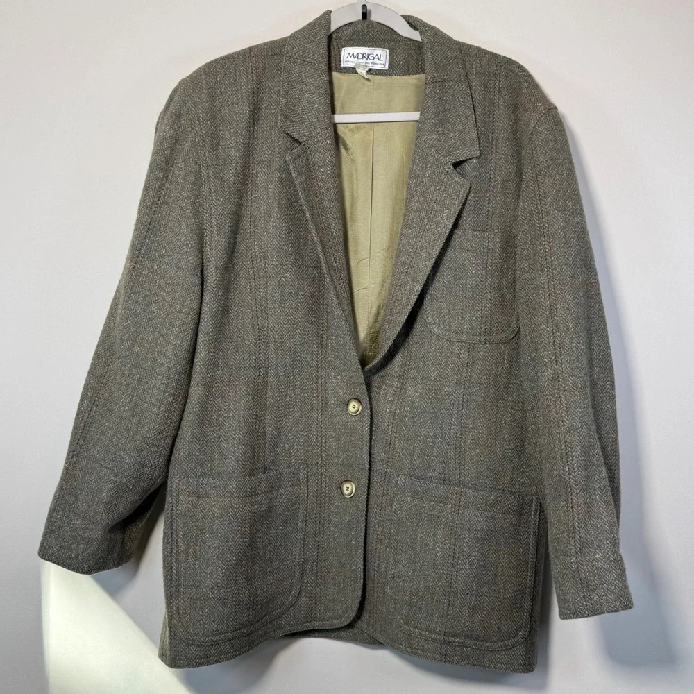 Madrigal Carmel Blazer Men's L Brown Wool Herringbone Vintage Professor  Preppy